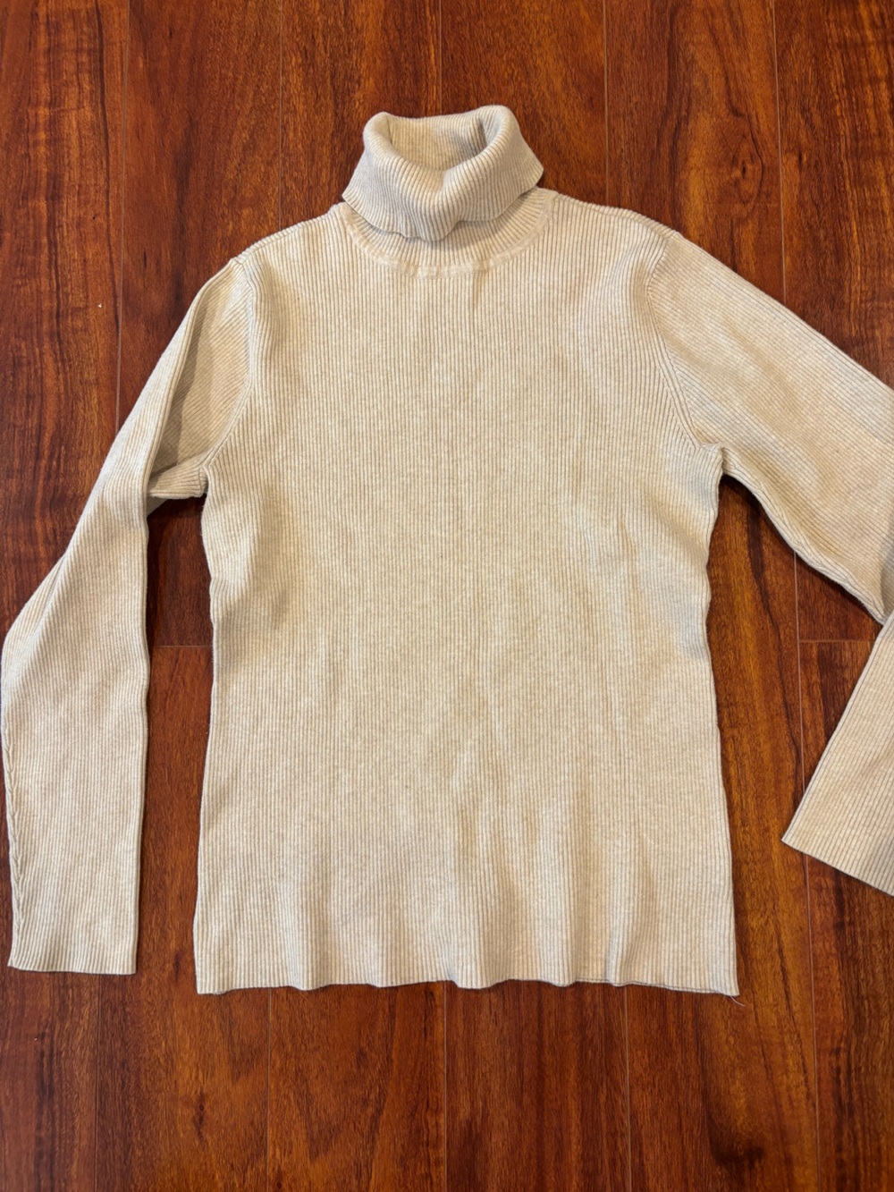 Ribbed Cream Turtleneck Sweater - Lightweight Layering